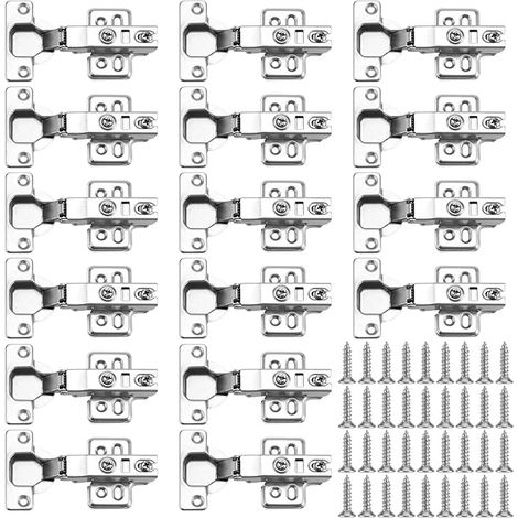 Lot de16 charnières d'angle à 45 degrés 35 mm avec amortisseur pour portes d'armoires carrées et meubles de cuisine - La solution idéale pour des fermetures douces et silencieuses (1/4)