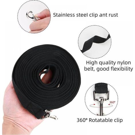 Longe pour Chien (9m Noir), Laisse de Dressage Chien avec Poignée Longe Chien Longue Sangle en Nylon Mains Libre pour Petits à Grands Chiens Animal de Compagnie Promenade Jogging (1/4)