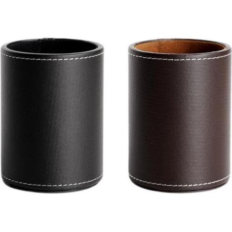 Portapenne rotondo in pelle 8 x 8 x 10,8 cm, set da 2, scatola portaoggetti per cancelleria, porta pennelli cosmetici, articoli per ufficio, portapenne rotondo, scrittura (1/5)
