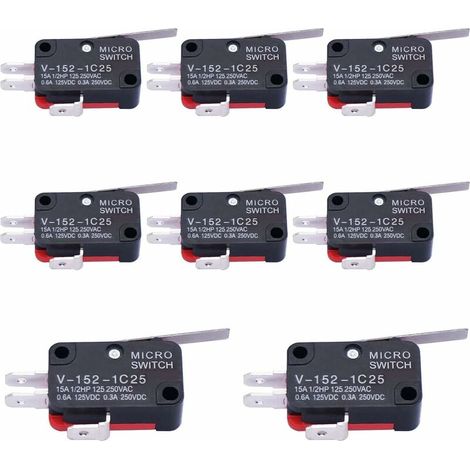 10 pièces Micro interrupteur court bras de levier de charnière droite SPDT interrupteur de fin de course à action instantanée pour Arduino V-152-1C25 (1/4)
