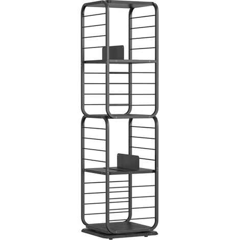 Estantería de 4 niveles con estantes giratorios y sujetalibros para espacios pequeños. Estante de esquina de 43 x 43 x 158 cm. Estructura de acero negro. 120004193