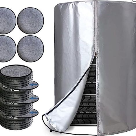 Copriruota universale per auto, per 4 pneumatici, impermeabile e antipolvere, con cerniera, stagionale, 73 x 110 cm, per riporre pneumatici auto in casa o all'aperto, argento. (1/5)