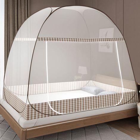 Moustiquaire Lit Pop Up - Filet Anti-moustiques Pliable pour Lit - Tente Anti-insectes Extérieur et Intérieur - 200 x 150 x 150 cm - Brun - 1 Pièce