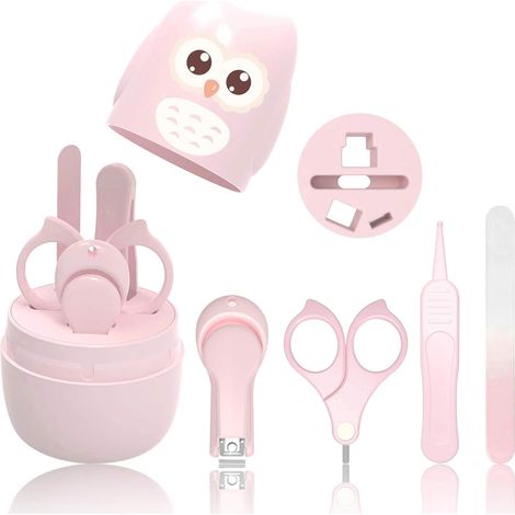 Manucure Bébé Kit 4-en-1 avec étui, Coupe-Ongles, Ciseaux, Lime et Pince à épiler Kit Soins des Ongles Bébés et Jeunes Enfants Nouveau-né Spécial Protection pour Bébé (pink), (1/3)
