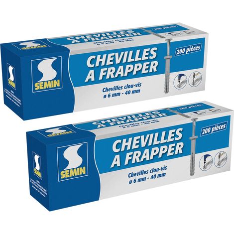 Semin – Cheville à frapper nylon 6 x 40 mm – Lot de 200 – Pour béton armé – Collerette plate de sécurité – Charge maximale 0,6/ml
