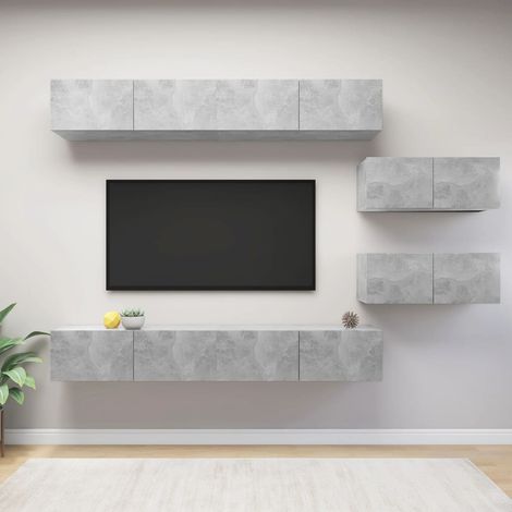 Set de muebles de salón 6 pzas madera ingeniería gris hormigón vidaXL (1/5)
