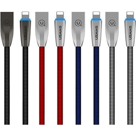 Cable Lightning USAMS de 1,2 m con carga rápida, color gris.