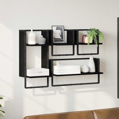 Conjunto de estantes de pared 4 pcs Roble Negro 65 x 25 x 30 cm