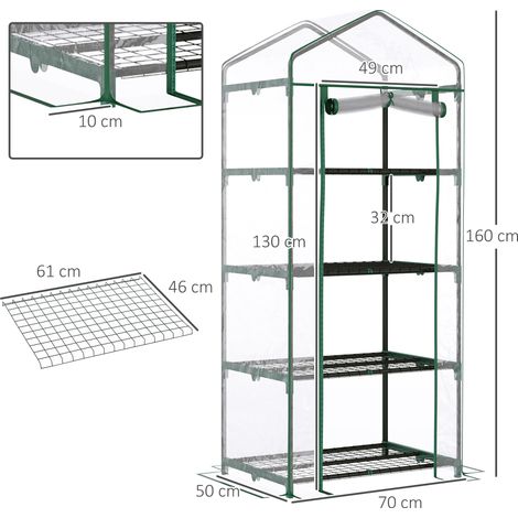 Serre en film (serre de serre) pour tomates : 4 compartiments d'étagère, planter précoce en vert (70x50x160cm) (1/5)