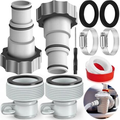 Adaptateur tuyau piscine 32-38 mm – Lot de 2 adaptateurs avec colliers de serrage – Étanchéité pour systèmes de filtration
