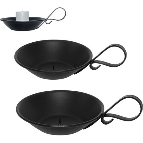 Lot de 2 bougeoirs ronds fer noir mat Ø10,2 cm poignée, style industriel (1/4)