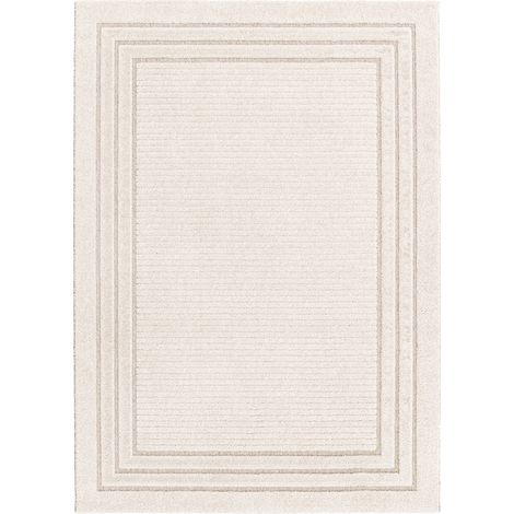 Bobochic – Tapis poil ras rectangle 160x230 cm – Motif abstrait beige – Tissé à la machine – Label OEKO-TEX – Pour intérieur (1/5)