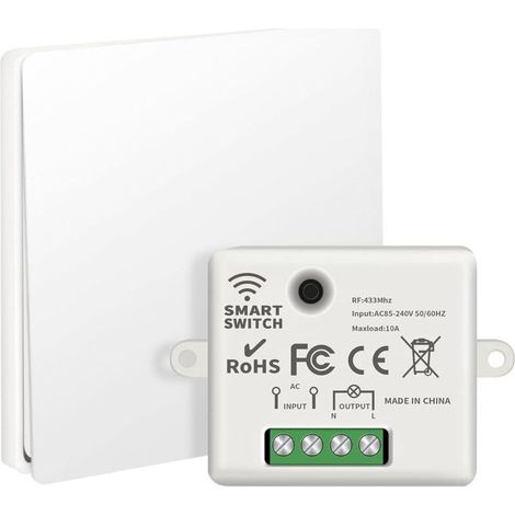 Kit interrupteur sans fil sans Pile 10A 240V, interrupteur d'éclairage sans fil auto-alimenté et télécommande sans fil RF433 pour le contrôle à distance des lumières et des ap (1/4)