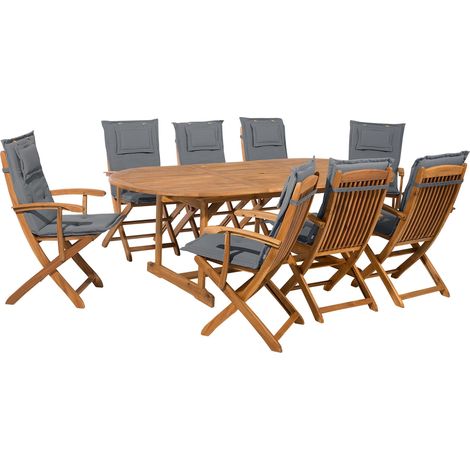 Garden Dining Set 8 Seater MAUI with Cushions Acacia Wood Grey (1/5)