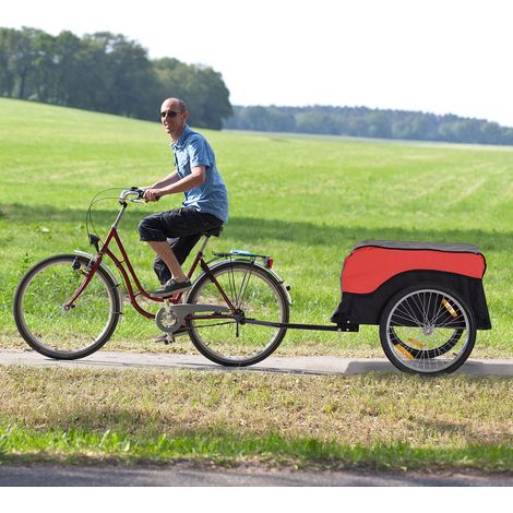 Rimorchio cargo per bici 130×77×65 cm in acciaio e Oxford rosso/nero pieghevole – MEUBLIV (1/5)