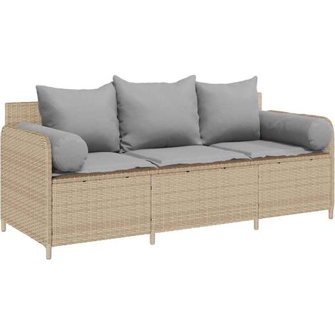 vidaXL Divano da Giardino con Cuscini a 3 Posti Beige in Polyrattan