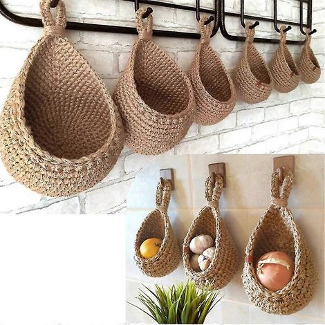 Panier mural suspendu pour fruits et légumes, corbeille tressée en osier, rangement cuisine déco, lot de 2, robuste et pratique pour épicerie et organisation. (1/5)