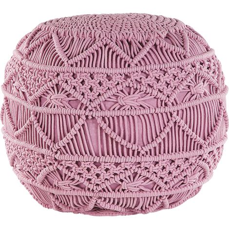 Puf de algodón rosa de punto reposapiés trenzado redondo de crochet grueso Kayseri