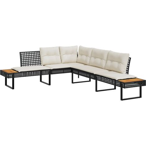Canapé de jardin，Canapé d'extérieur，Sofa de jardin avec coussins en forme de L noir rotin acacia CFW162461 (1/5)