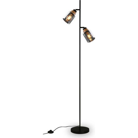 Floor light, with wood, smoked glass, 2xE27/max.10