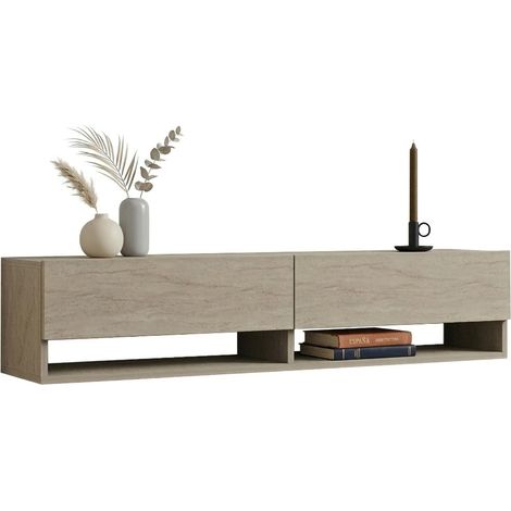 Mobile Porta tv Olmi, 2 Ripiani, 2 Ante, 4 Vani, 141x30x31h cm Beige Marmo
