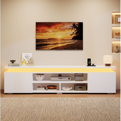 Mobile TV 180x35x42 cm in MDF bianco con contenitore e LED RGB FloraGrace (1/5)