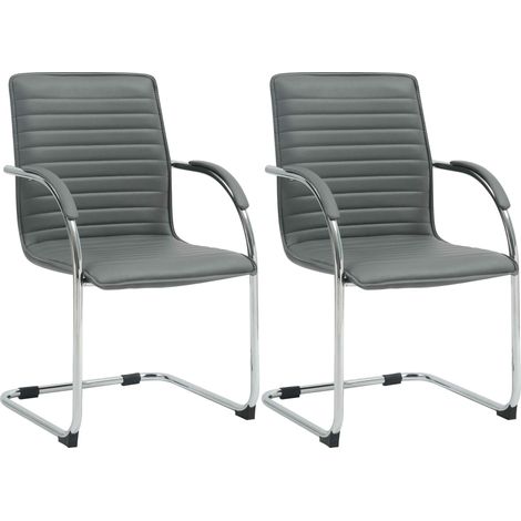 Lot de 2 chaises visiteur en similicuir gris piètement luge métal avec accoudoirs style moderne bureau salle d’attente 100008534 (1/5)