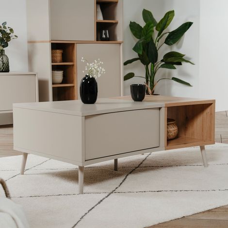 Table basse 2 portes 1 niche sable/effet bois Sinop (1/5)