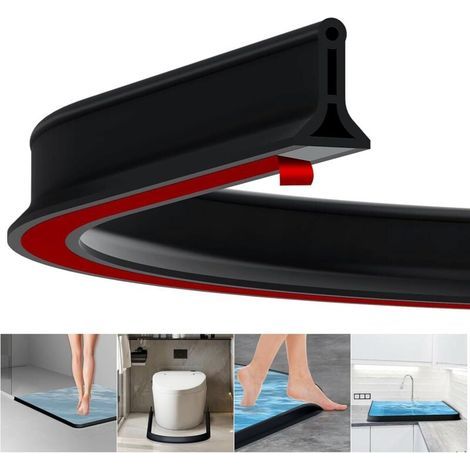 Flexible silicone shower tray edge, flexible shower threshold for kitchen, bathroom, wet/dry separation, 2 m, black (1/4)