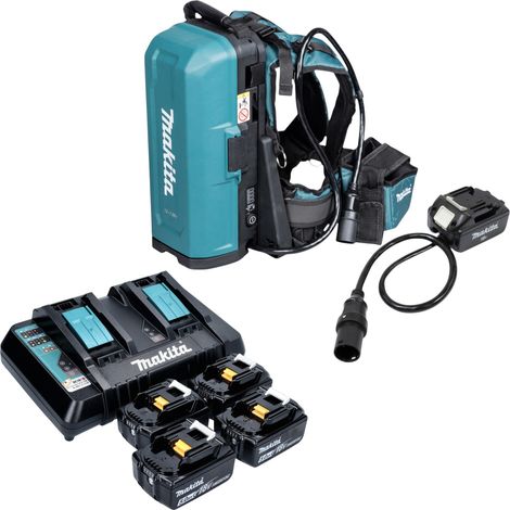 Sac à dos pour batteries Makita PDC 01 36 V (2x 18 V) + adaptateur de batterie 18 V + 4 batteries 5,0 Ah + chargeur (1/5)