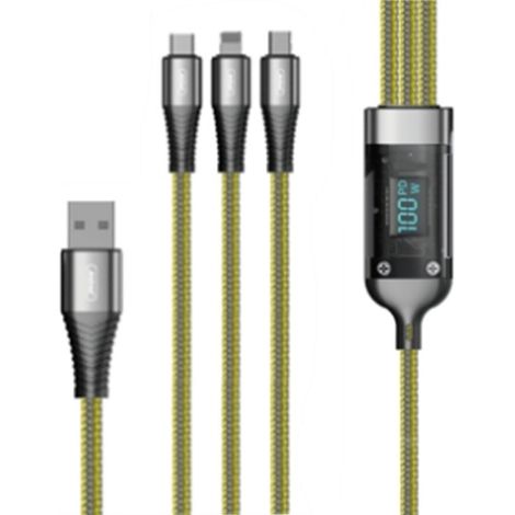 TRADE SHOP - Cavo Dati Ricarica Rapida 3in1 Display Digitale 100w Usb A Microusb Type-c Lightning Q-sj04 - (1/4)
