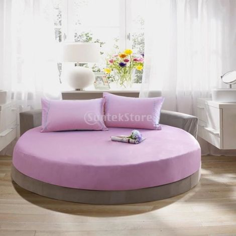 Drap housse en coton pour lit rond 200cm - Violet clair - Fibre naturelle - Lavable en machine (1/4)