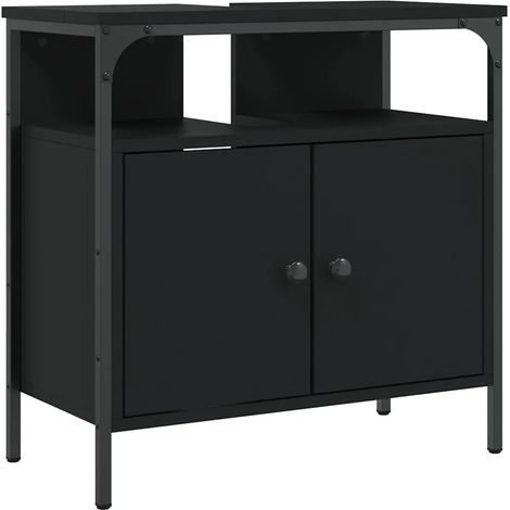 Armoire lavabo salle de bain peu encombrante 60 x 30 x 60 cm rangement pratique style moderne en bois noir