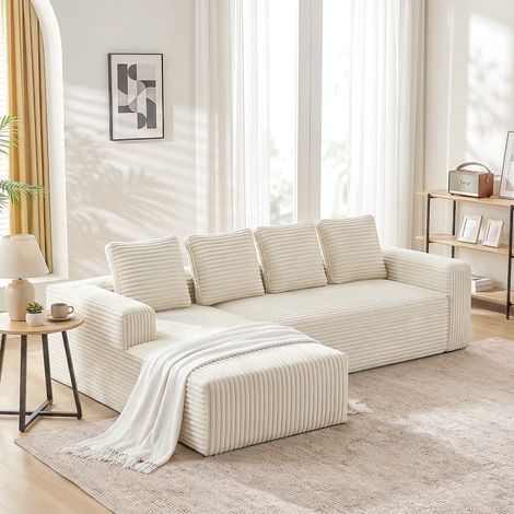 Canapé d’angle convertible modulable réversible avec méridienne, beige (1/4)