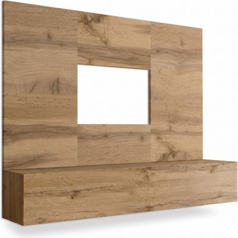 Ensemble meuble TV mural Switch PR1 - Bois MDF chêne Wotan - 180 x 148 x 40 cm - Livraison gratuite (1/2)