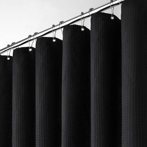 Rideau de douche noir gaufré avec anneau en métal, rideau de douche 180 200CM, rideau de douche en tissu anti-moisissure, caisson de douche, rideau de douche de salle de bain robuste (1/5)