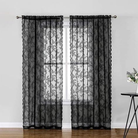 Rideaux en dentelle vintage, 150200, modèle à double panneau - noirs, voilages, adaptés aux salons et aux chambres. (1/5)