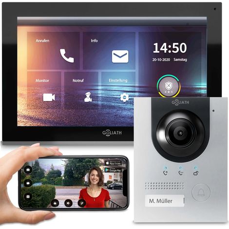 GOLIATH PRO IP Video Türsprechanlage  App  Silber  1-Familienhaus  10 Zoll  Aufputz  180°