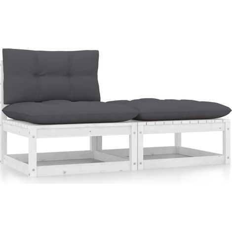 2-tlg. Garten-Lounge-Set mit Kissen Weiß Kiefer Massivholz