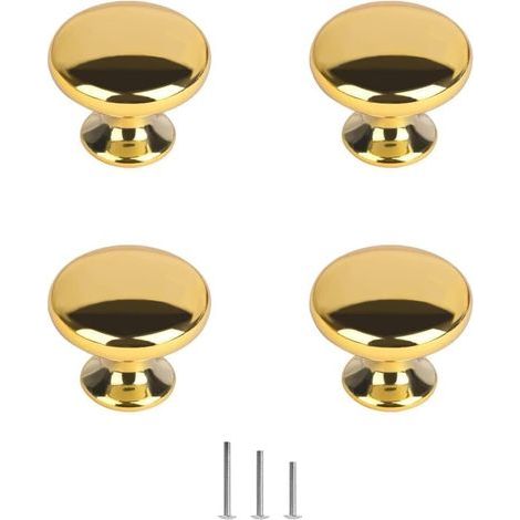 CCYKXA 4 Pack Polished Gold Chrome Cabinet Hardware Round Mushroom Door Pull Handle Knob 30mm for Dresser, Wardrobe, Drawer, Bedroom, Bathroom Racks Furniture ect