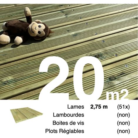 Planches de terrasse Pin autoclave Vert pour 20 m² • Longueur 2,75 m