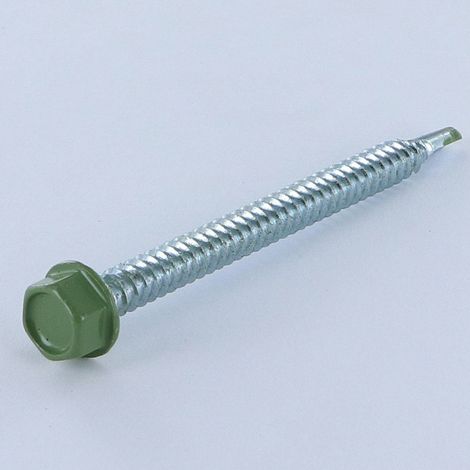Vis autoperceuse Tête hexagonale TH 6.3X75 Filet tôle Acier zingué RAL6011 vert reseda-1 pièce