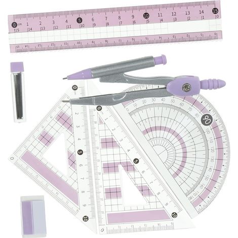 Kit de Dessin Géométrique 7 Pièces Rapporteur, Compas et Règle en Plastique Robuste, Facile à Utiliser pour Étudiants et Designers (1/5)