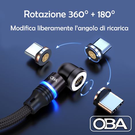 "Cavo di ricarica magnetico universale 3 in 1 per Type c, Micro USB e Apple Lightning: ricarica rapida e 360°/180°" (1/5)