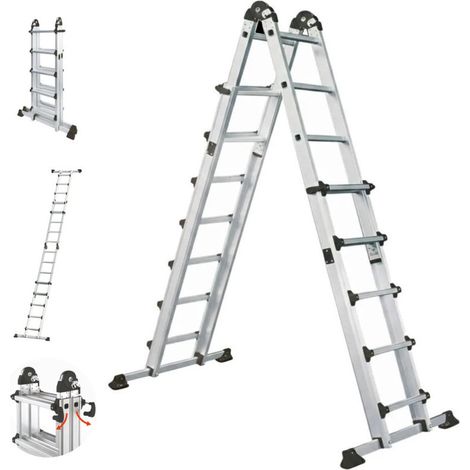 Échelle télescopique multipositions en aluminium à 5 marches Échelle pliante Échelle extensible Charge maximale : 150 kg (1/5)