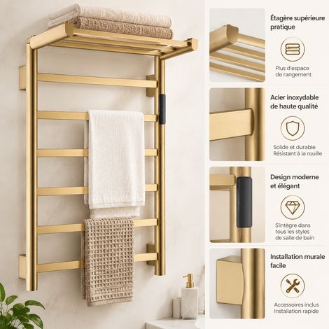 Sèche-Serviettes Inox 08 tubes ronds or brossé - poids brut 4,78 kg - produit 62×50×7 cm - emballage 91×53,5×10,2 cm 91 × 53,5 × 10,2 cm 4,48 kg – Livraison gratuite