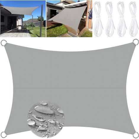 Wasserdichtes Schattentuch, 3 x 4 m, Schattentuch, Schattentuch für den Außenbereich, Schattensegel für die Terrasse, Schattensegel, rechteckiges Schattensegel, UV-beständiges Schattensegel – Grau (1/5)
