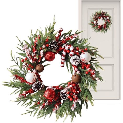 Couronne Noël Décoration Intérieure Boules Pommes De Pin Baies Couronne artificielle de Noël Décorations Boules Pommes Pin Baies Noël Porche Intérieur Extérieur Mur Fen (1/5)