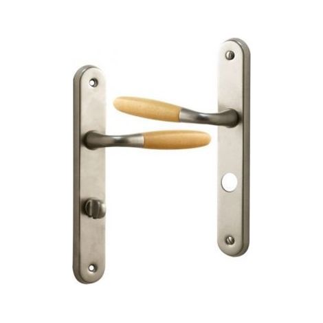 2 poignées de porte intérieure Aluminium Nickel mat bois clair (1/2)