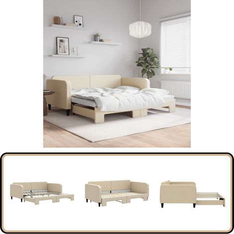 vidaXL Tagesbett Ausziehbar Creme 100x200 cm Stoff